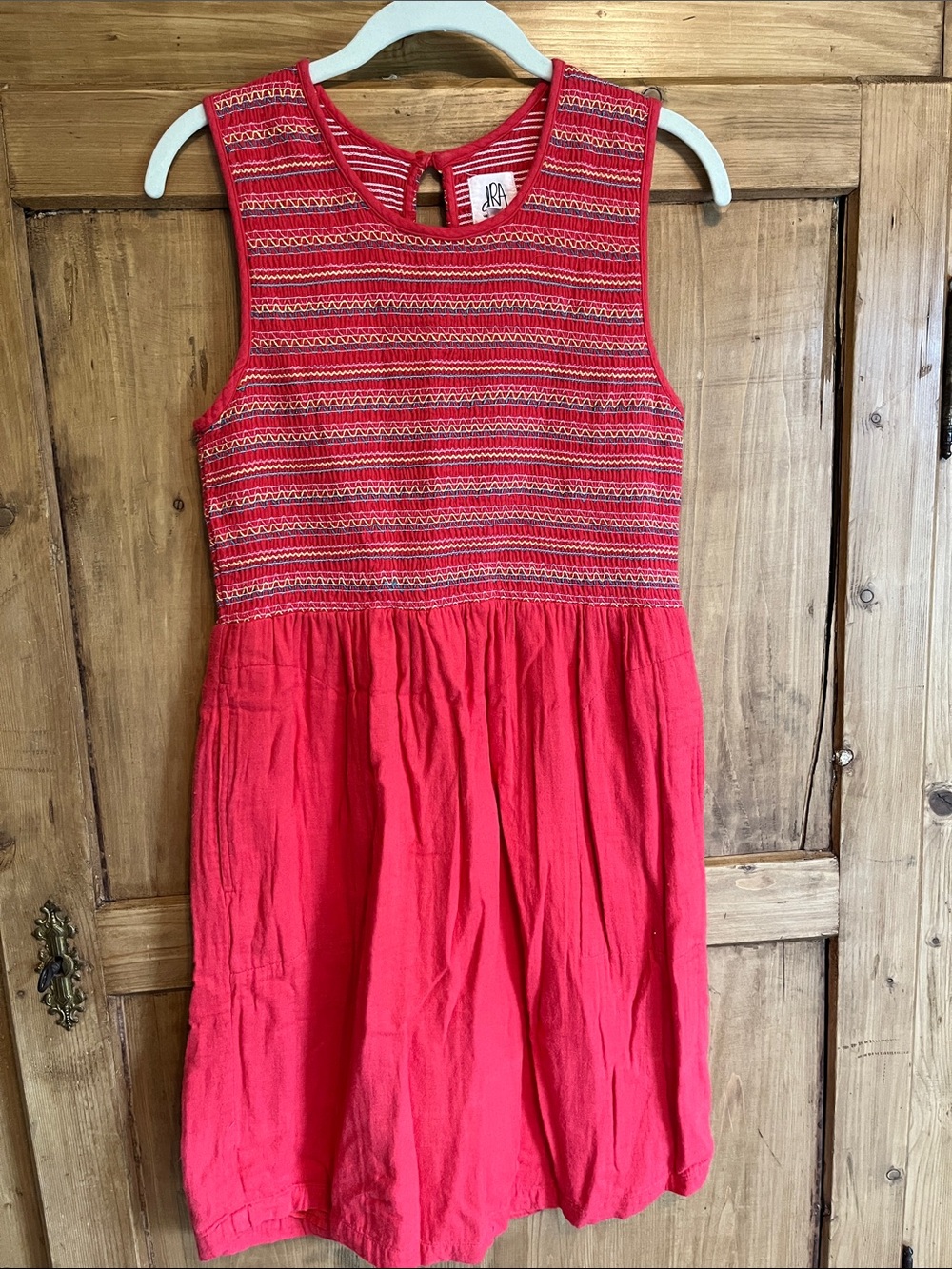 Anthropologie Red Sleeveless Embroidered Bodice Casual Dress